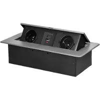 ORNO OR-GM-9034/G bloc rabattable encastré, 2x 230V, 1x USB-A, 1x USB-C, argent
