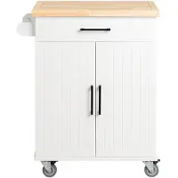 SoBuy FKW119-WN Chariot de cuisine à roulettes Chariot de service avec plan de travail Chariot de cuisine Ilot de cuisine Blanc-Nature LHT env. 74,5x91x45,5cm
