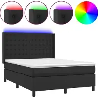 vidaXL Lit Boxspring avec matelas & LED Noir 140x200 cm Similicuir