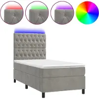 vidaXL Lit boxspring avec matelas & LED gris clair 100x200 cm velours