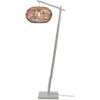 Good&Mojo - Lampadaire Madeira - Bambou blanc/rotin - 74x48x176cm pour salon, chambre à coucher