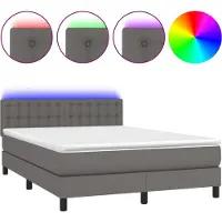 vidaXL Lit Boxspring avec matelas & LED Gris 140x190 cm Similicuir