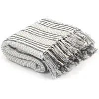 vidaXL Couverture coton à rayures 125x150 cm Gris et Blanc