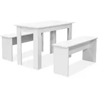 vidaXL Ensemble de salle à manger 3 pièces table et bancs en bois composite blanc