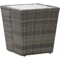 vidaXL Table à thé Gris 41,5x41,5x43 cm Résine tressée et verre trempé