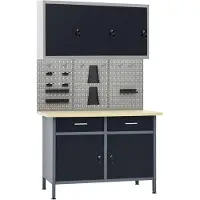 vidaXL Établi avec 3 panneaux muraux et 1 armoire