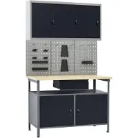 vidaXL Établi avec 3 panneaux à outils et 1 armoire murale