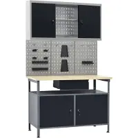 vidaXL Établi avec 3 panneaux à outils et 1 armoire murale