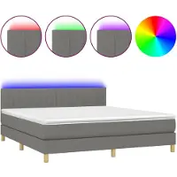 vidaXL Lit boxspring avec matelas & LED gris foncé 160x200 cm Tissu