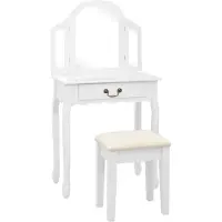 vidaXL Coiffeuse avec tabouret blanc 65x36x128 cm bois de paulownia MDF