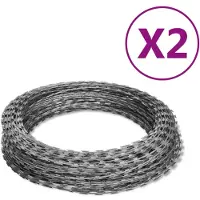 vidaXL Fils barbelés hélicoïdaux rouleaux 2 pcs acier galvanisé 100 m