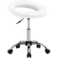 vidaXL Tabouret de travail à roulettes blanc similicuir