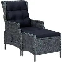 vidaXL Set de chaises de jardin avec tabouret de pied "Jugenheim" en rotin PE rond, acier revêtu par poudre en gris foncé. Dimensions (L/H/P) 57x100x88 cm