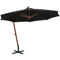 vidaXL Parapluie avec mât noir 3,5x2,9 m bois massif sapin