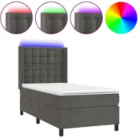 vidaXL Lit boxspring avec matelas & LED gris foncé 90x200 cm velours