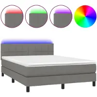 vidaXL Lit boxspring avec matelas & LED gris foncé 140x200 cm Tissu