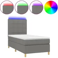 vidaXL Lit boxspring avec matelas & LED gris foncé 90x200 cm Tissu