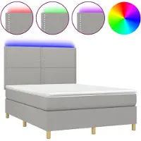 vidaXL Lit Boxspring avec matelas & LED Gris clair 140x200 cm Tissu