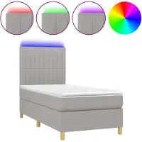 vidaXL Lit boxspring avec matelas & LED gris clair 90x200 cm Tissu
