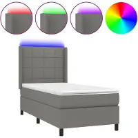 vidaXL Lit boxspring avec matelas & LED gris foncé 90x200 cm Tissu