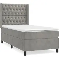 vidaXL Lit boxspring avec matelas gris clair 100x200 cm velours