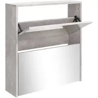 vidaXL Armoire à chaussures et miroir 2 niveaux Gris béton 63x17x67 cm