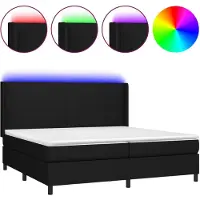 vidaXL Lit Boxspring avec matelas & LED Noir 200x200 cm Tissu