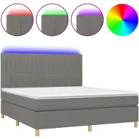 vidaXL Lit boxspring avec matelas & LED gris foncé 180x200 cm Tissu