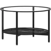 vidaXL Table à thé Noir et marbre noir 70 cm Verre trempé