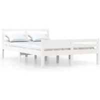 vidaXL Lit en bois massif blanc 135x190 cm
