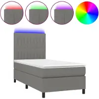 vidaXL Lit boxspring avec matelas & LED gris foncé 100x200 cm Tissu