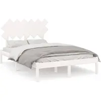 vidaXL Lit en bois massif blanc 135x190 cm