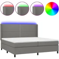 vidaXL Lit boxspring avec matelas & LED gris foncé 200x200 cm Tissu