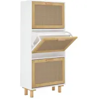 vidaXL Armoire à chaussures Blanc 52x25x115 cm Bois d'ingénierie/rotin