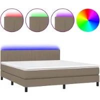 vidaXL Lit Boxspring avec matelas & LED Taupe 160x200 cm Tissu