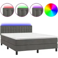 vidaXL Lit boxspring avec matelas & LED gris foncé 140x200 cm velours