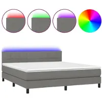 vidaXL Lit boxspring avec matelas & LED gris foncé 160x200 cm Tissu
