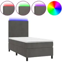 vidaXL Lit boxspring avec matelas & LED gris foncé 90x200 cm velours