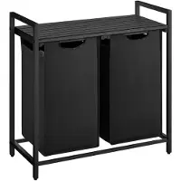 O'daddy Panier à linge 2 compartiments - trieur de linge extensible avec étagère - 73 x 33 x 72 cm - métal - gris foncé
