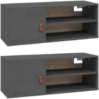 vidaXL Armoires murales 2 pcs Gris 80x30x30 cm Bois de pin massif
