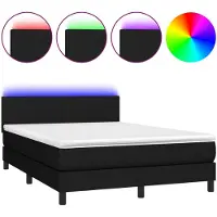 vidaXL Lit Boxspring avec matelas & LED Noir 140x190 cm Tissu
