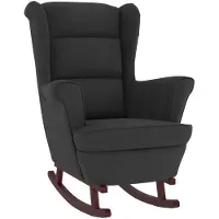 vidaXL Fauteuil à bascule à oreilles en velours noir bois massif