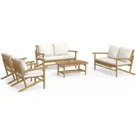 vidaXL Ensemble de salon de jardin 5 pièces avec coussins blanc crème en bambou