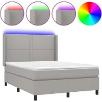 vidaXL Lit Boxspring avec matelas & LED Gris clair 140x200 cm Tissu