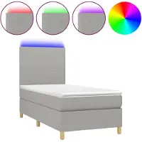 vidaXL Lit boxspring avec matelas & LED gris clair 90x200 cm Tissu
