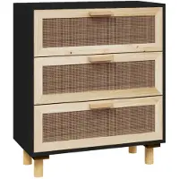 vidaXL Sideboard Noir 60x30x70cm Pin massif et rotin naturel