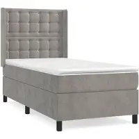 vidaXL Lit boxspring avec matelas gris clair 90x200 cm velours