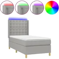 vidaXL Lit boxspring avec matelas & LED gris clair 90x200 cm Tissu