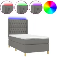vidaXL Lit boxspring avec matelas & LED gris foncé 90x200 cm Tissu
