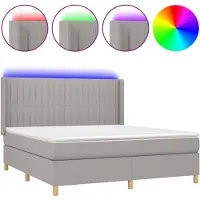 vidaXL Lit boxspring avec matelas & LED gris clair 160x200 cm Tissu